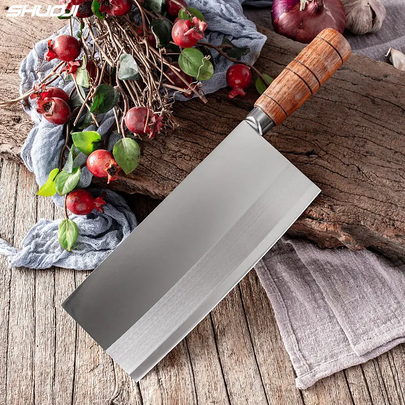 SHUOJI Ultra Sharp Chinese Chef\'s Knife Butcher Knife Meat Vegetable Chef Knife 4Cr14mov Stainless Steel Cleaver Wood Handle