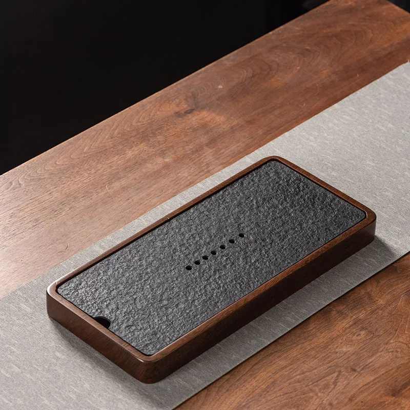New Small Wujin Stone Wood Rectangular Simple Office Home Tea Tray Water Storage Tea Tray Home Gift