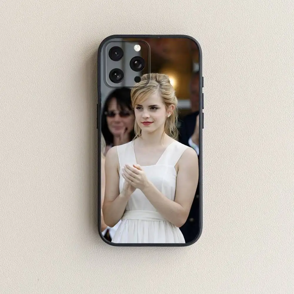 حافظة هاتف A-مثلة Emma W-Watson لهاتف iPhone 17,16,15,14,13,12,11 Plus,Pro Max,XS,X,XR,SE,Mini,8,7,غطاء أسود من السيليكون الناعم