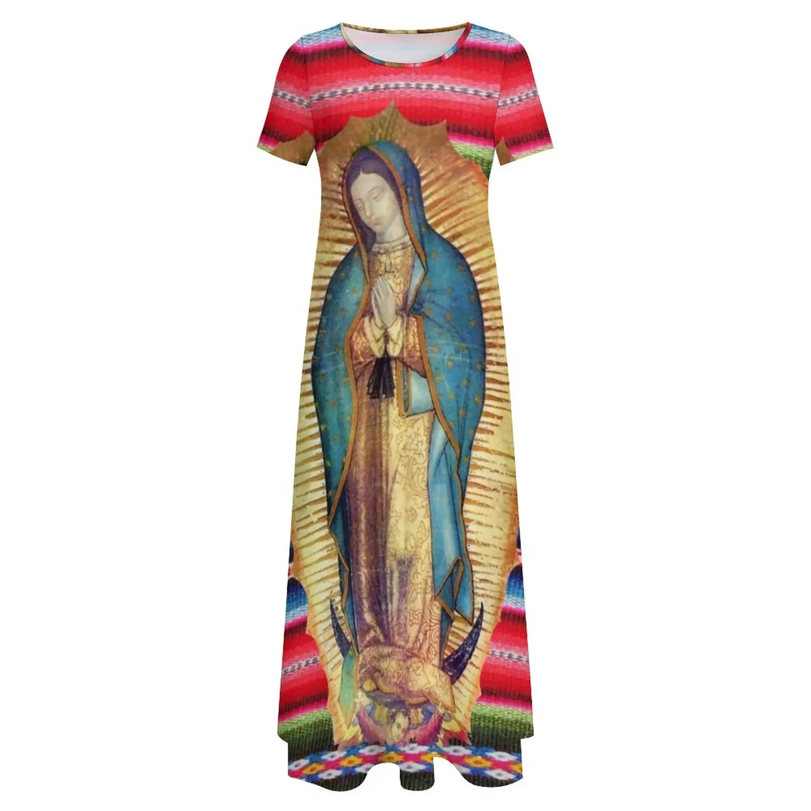 Virgin Mary Print Dress Our Lady of Guadalupe Street Wear Bohemia Long Dresses Woman Modern Maxi Dress Birthday Gift