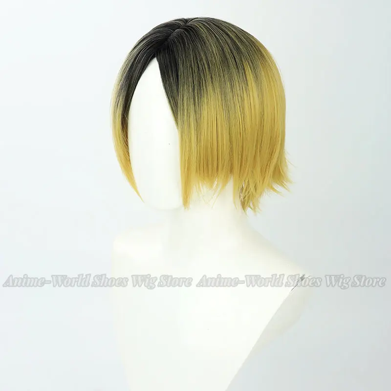 Peruki syntetyczne Kenma Kozume Cosplay Haikyu Kenma Kozume 30cm Męska Krótka Czarna Gradientowa Blond Peruka Odporna na Ciepło