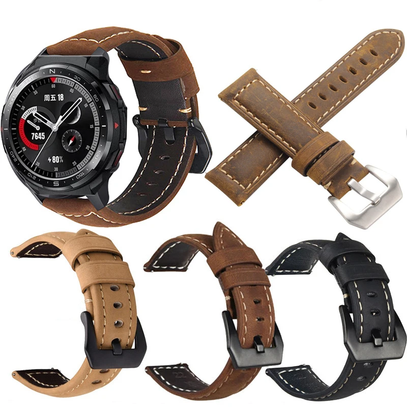 

22mm Quick Release Leather Straps for HONOR Watch GS Pro Quality Genuine Retro Genuine Leather Watchband Accessories