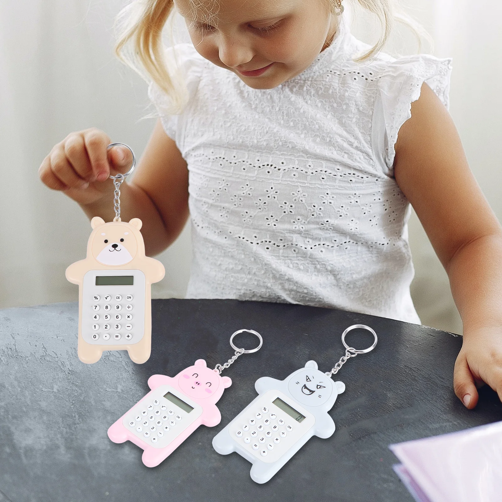 เครื่องคิดเลขขนาดเล็ก 3 ชิ้น วัสดุทนทาน ลวดลายสีสันสดใส ไม่หลุดง่ายสำหรับเด็กและผู้ใหญ่ เครื่องคิดเลขขนาดเล็กน่ารัก