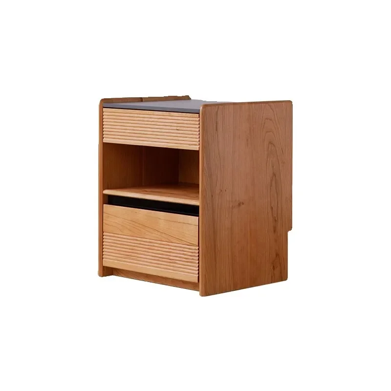 bedside table, small solid wood rock slab, storage cabinet, cherry wood home bedroom, ultra-narrow bedside table with lamp