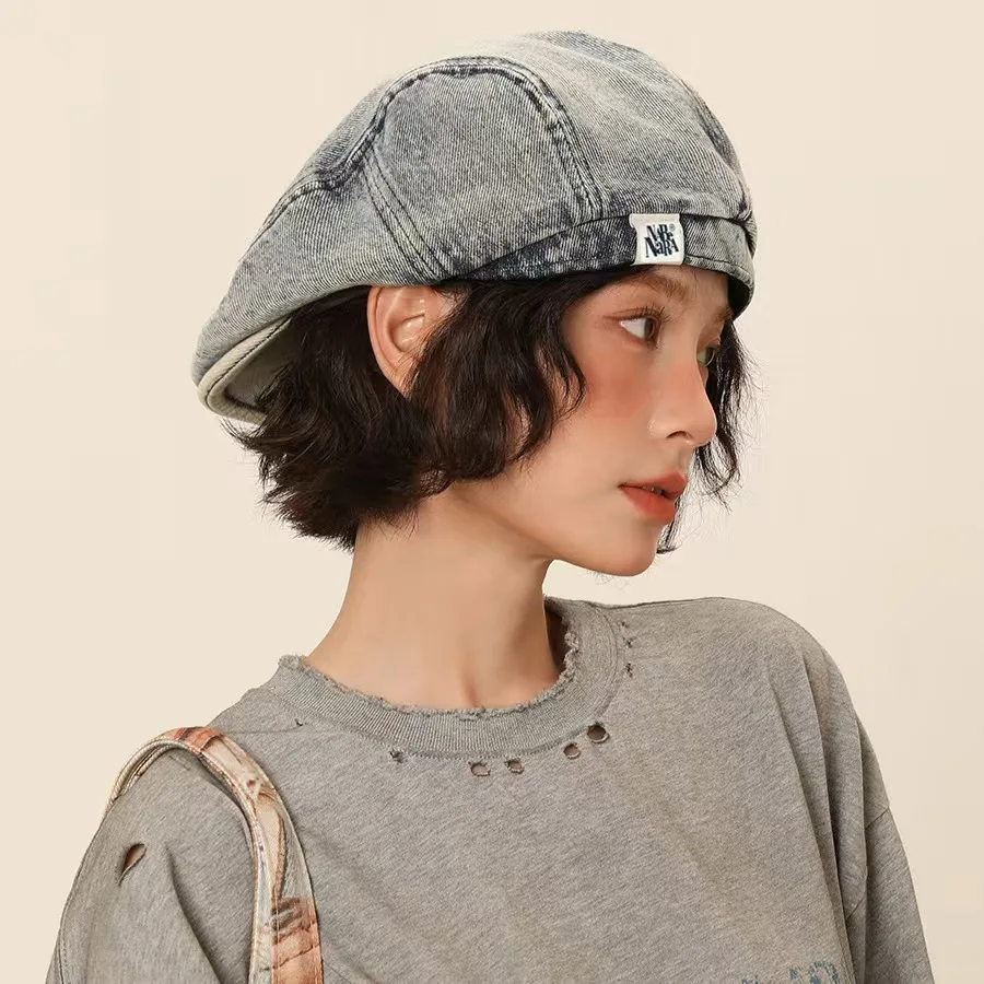 

Retro Cowboy Beret Women's Summer Versatile Washed and Used Big Head Circumference Show Small Face Forward Hat