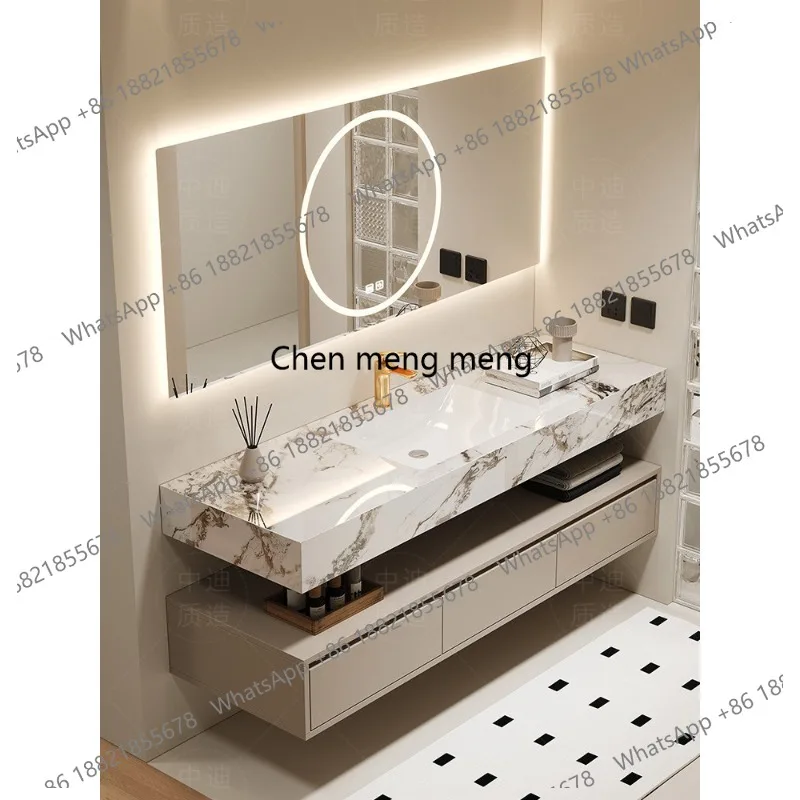 

Bathroom Cabinet Ceramic Integrated Basin Countertop Combination Hotel Cream Wind Toilet Wash Table Smart Mirror