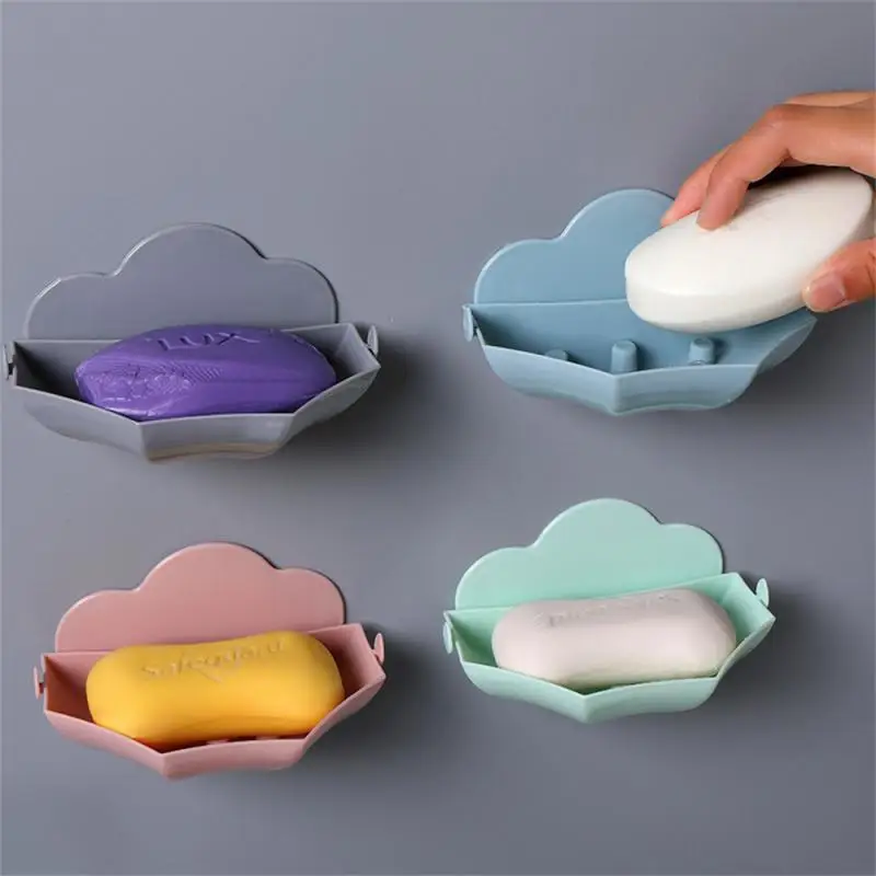 New Wall Mounted Soap Box Drain Soap Holder For Bathroom Self Adhesive Soap Dish Soap Container Bathroom Accessories