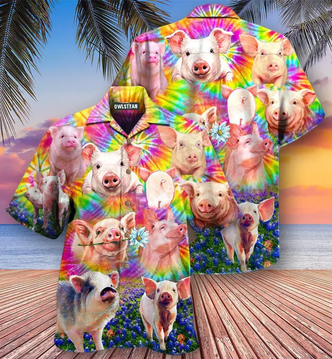 New Hawaii Shirt for Men Kawaii Pig 3D Print Short Sleeve Cuban Tops Plus Size Beach Summer Vacation Shirts for Men And Women