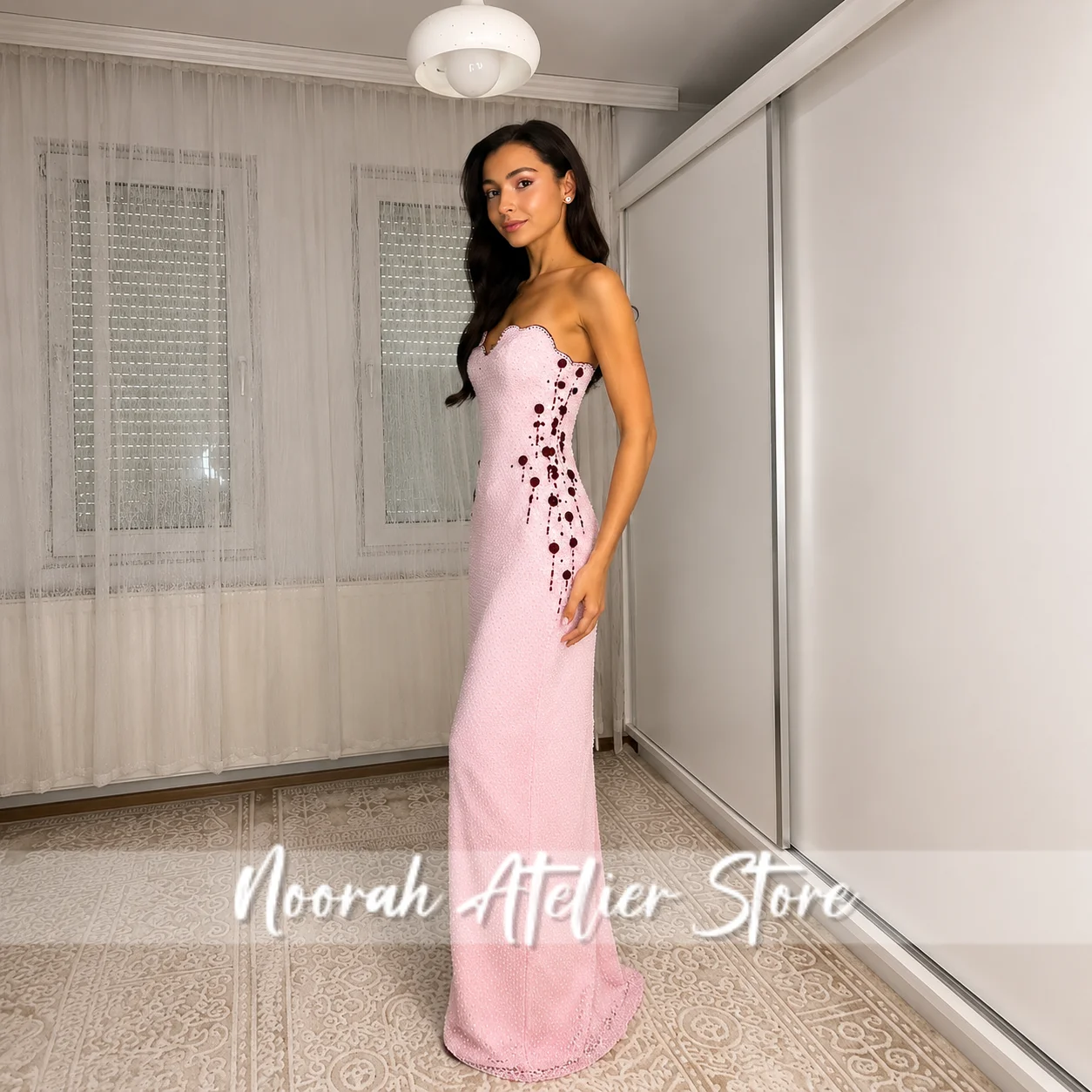 Designer Pink Floral Evening Dresses for Special Occasion Elegant Floor Length Sleeveless Gowns Customzied Female Wedding Dress