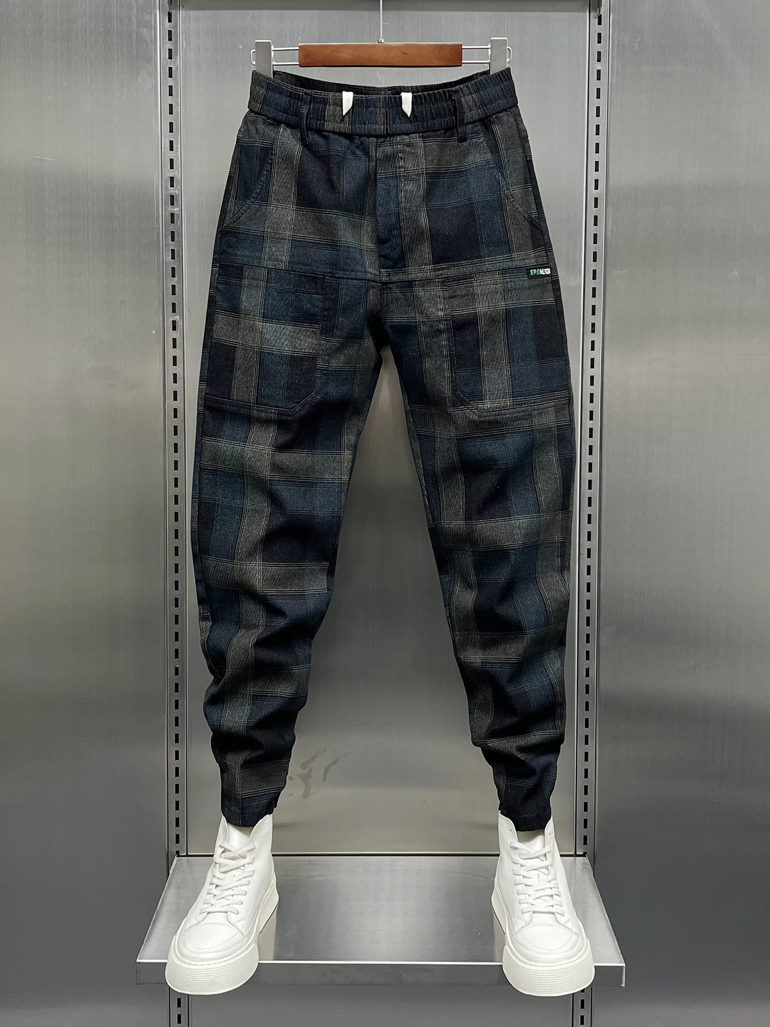 

Faionable Plaid Slim Fit Jeans Men's Casual Autumn Sle Youthful Trendy Harajuku Pants Har Reali Cheered Long Trousers