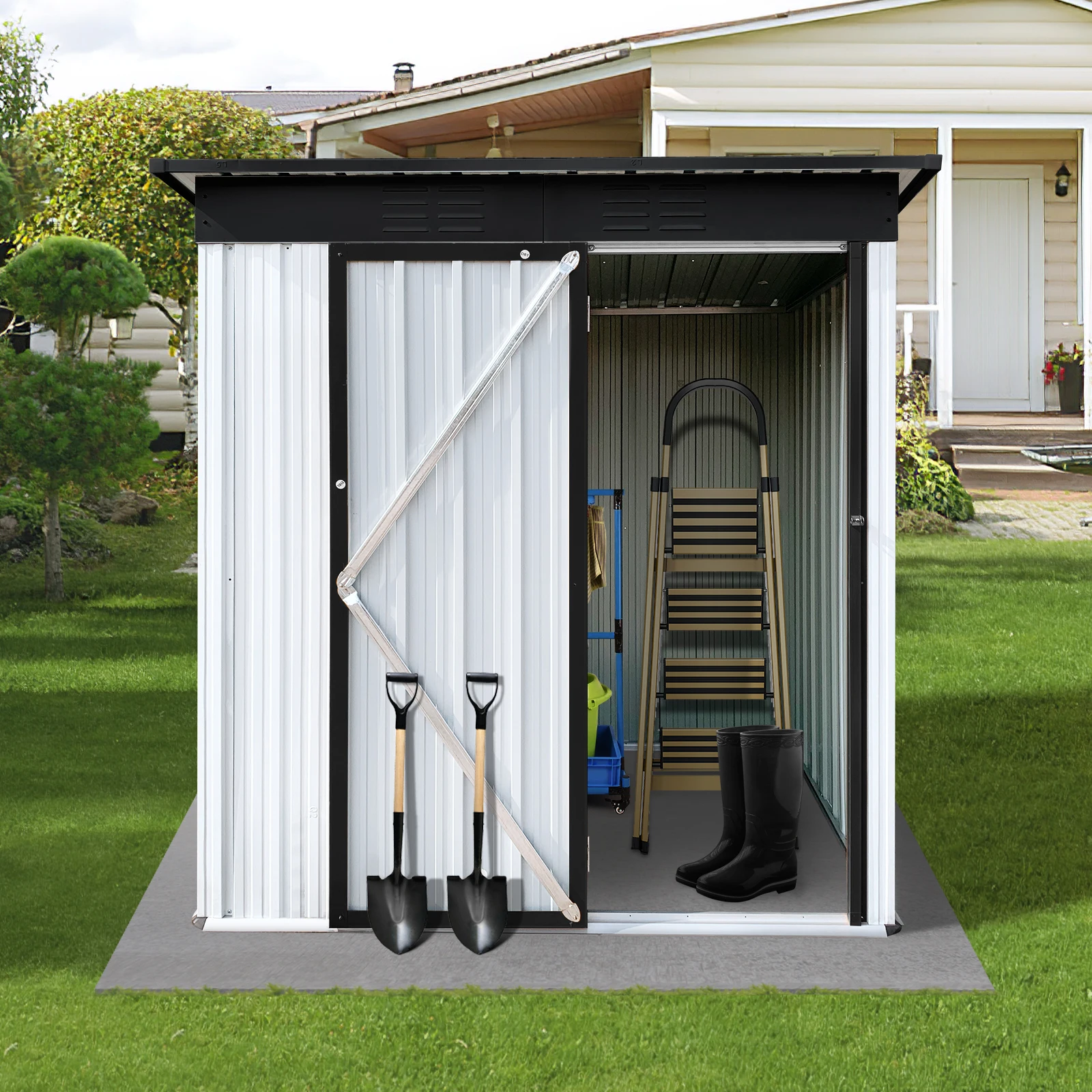 

Metal Garden Sheds 5ftx3ft Outdoor Storage Sheds for Garden Backyard Lawn, Large Patio House Building with Lockable Door