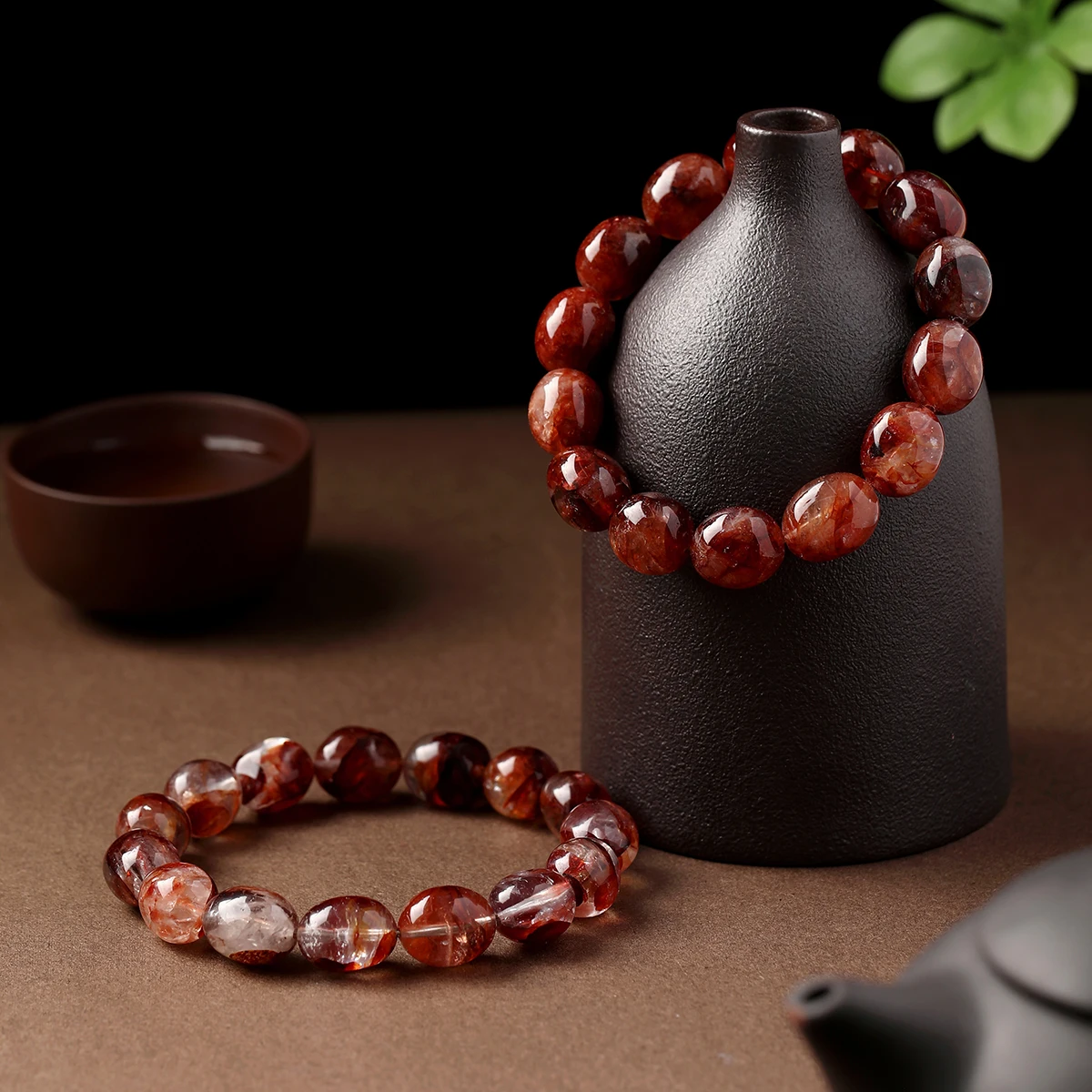Nature Red Hematoid Quartz Oval Beads Bracelets Handcrafted Elastic Band Passion Grounding Serenity Stone Bracelet Jewelry Gift