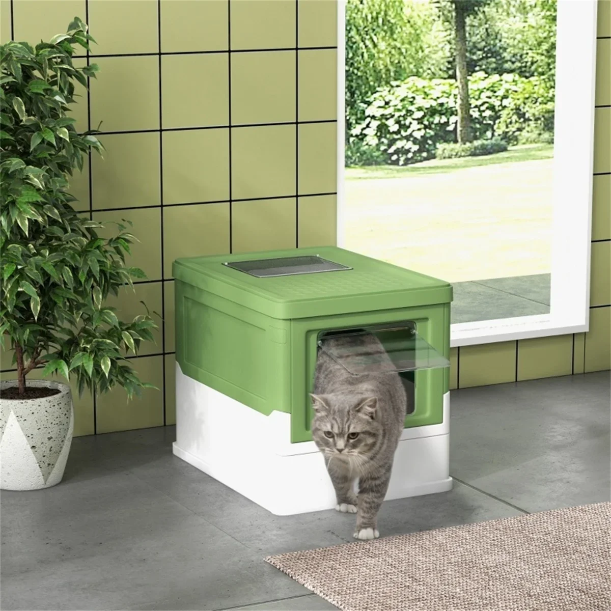 

Fully Enclosed Cat Litter Box with Pull Out Tray Double Door Design Odor Control Hooded Cat Potty with Scoop Pet Supplies