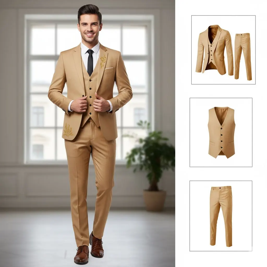 

Men Elegant 3pcs Slim Fit Black Tuxedo Suit Set Including White Shirt and Pants Ideal for Weddings Formal Occasions