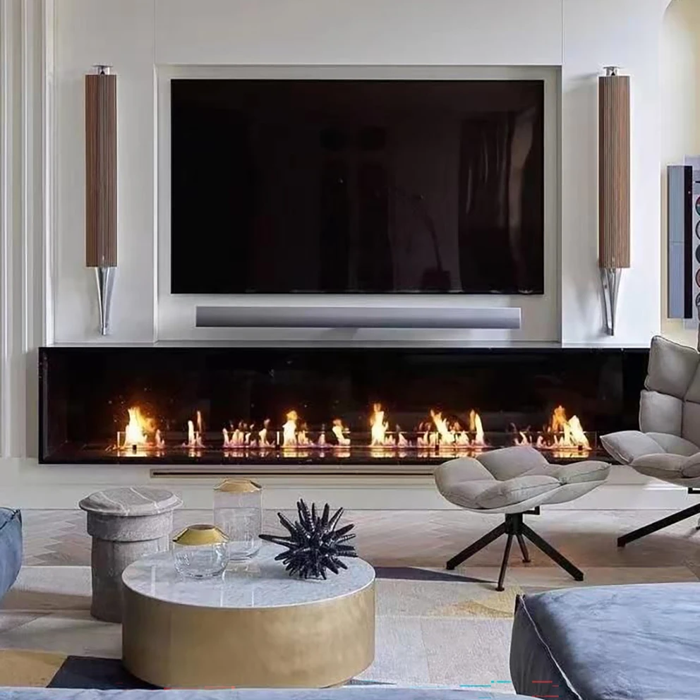 30-Inch Luxury Modern Indoor Ethanol Fireplace with Remote Control Linear Burner Insert Installation Type Biological Features