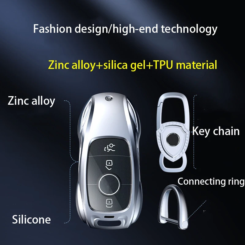 For Mercedes-Benz Premium Zinc Alloy Smart Key Fob Case with Key Strap A, C, E, S, CLA, CLS, GLA, GLB, GLC, GLE, GLS, G Gl