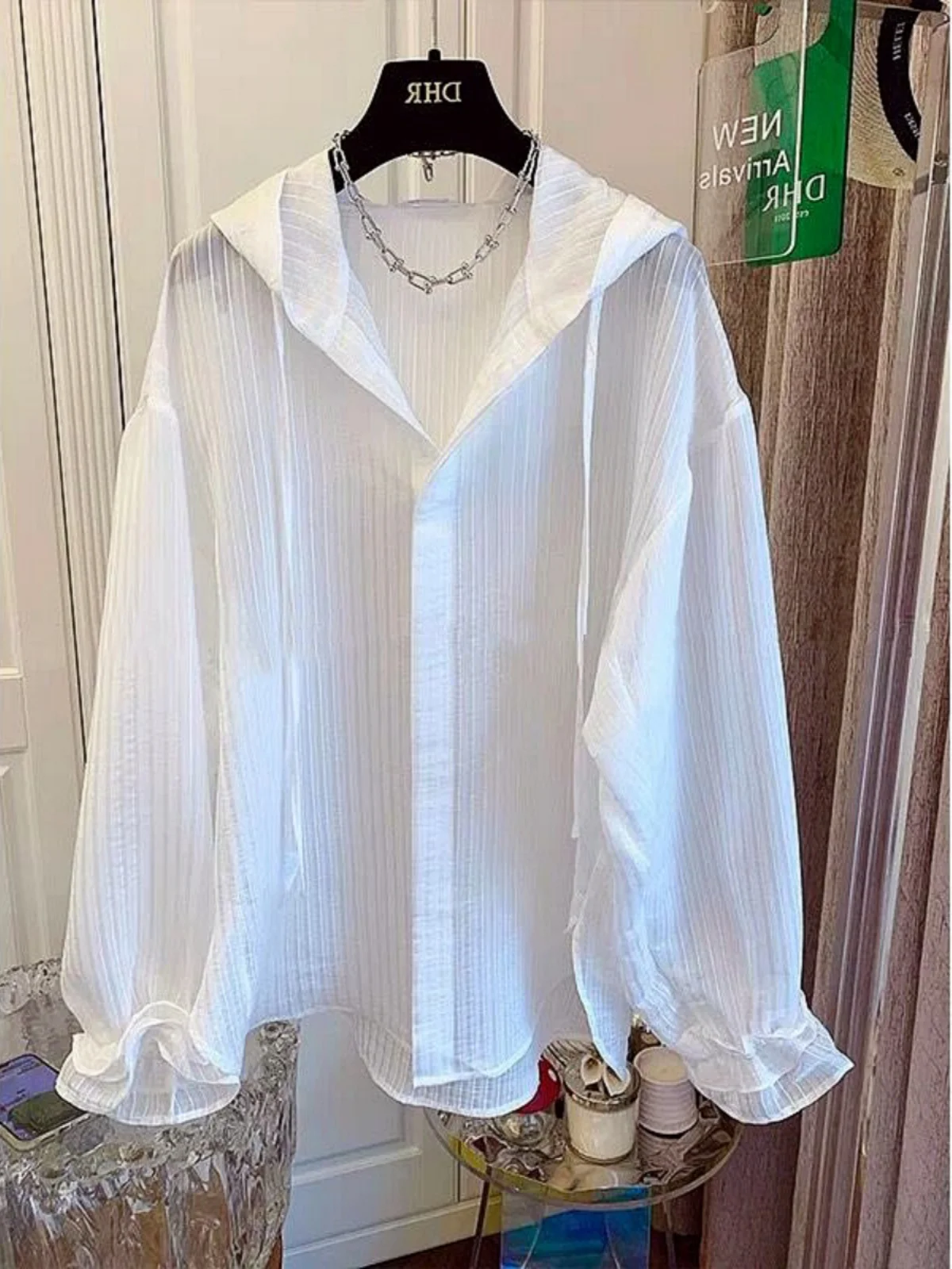 

White Hooded Summer Thin Long Sleeve Women's Sun Protection Clothing Guangzhou Thirteenth Factory Outerwear Cardigan Coat