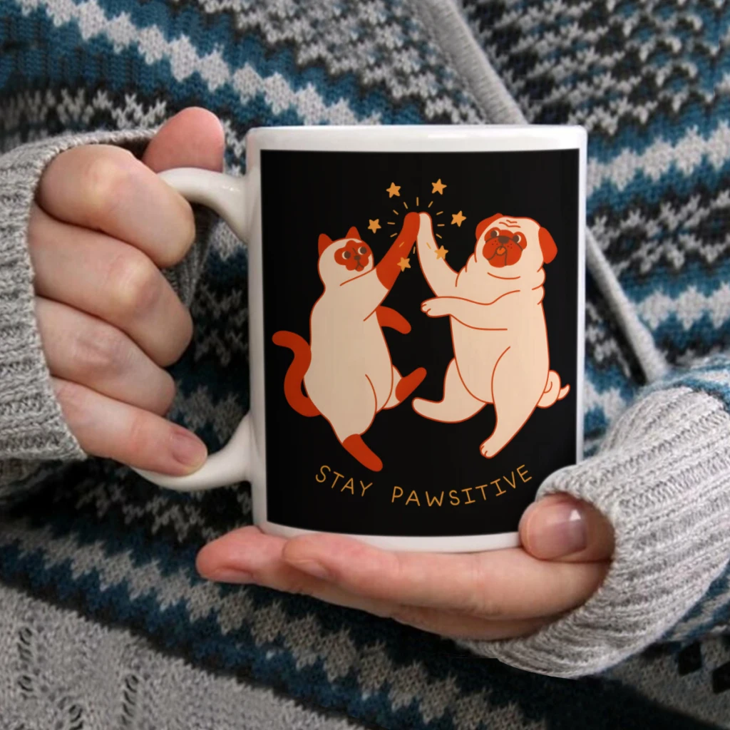 

Stay PawsitiveCoffee Mug Tea Cup 11oz Coffee Cup Funny Birthday Ceramic Mug Personalized Cup