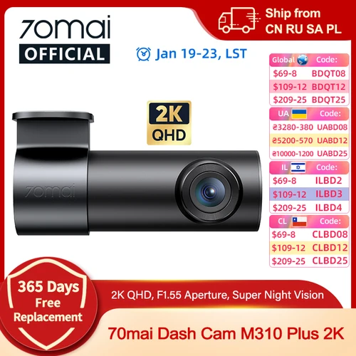 70mai Dash Cam M310 Plus 2K 1440P Super visión nocturna F1.55 apertura 70mai M310 2K coche DVR 24H protector de estacionamiento WIFI y Control de voz