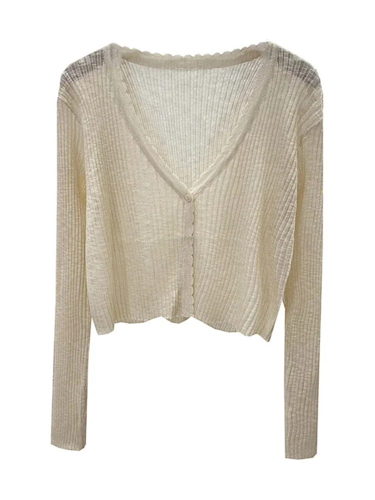 Summer Short Ice Silk Knitted Sun Protection Cardigan Women's Thin Suspender Skirt Layered Gauze Jacket Air-conditioned Cover Up