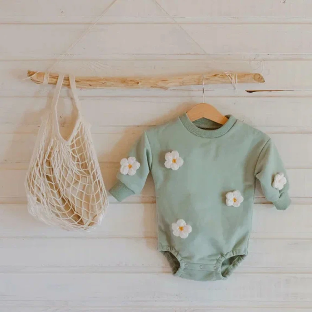 Newborn Baby Romper Embroidery Flower Sweatshirts Romper Jumpsuits Long Sleeve Clothes Infant Rompers Spring Cute 0-6M 12M 24M