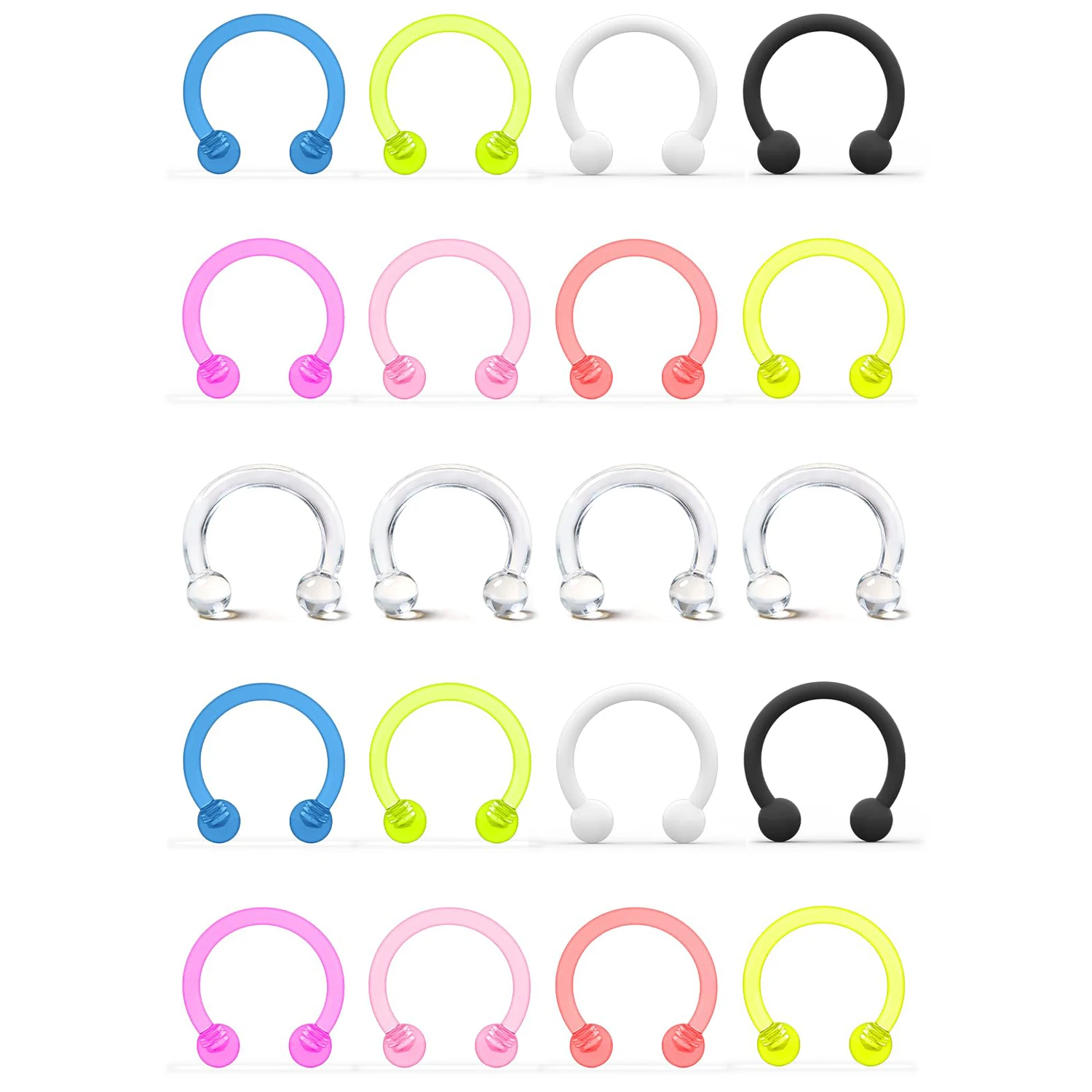 16G Mixed Color Nose Rings Septum Horseshoe Set 8mm Flexible Bioflex Clear Acrylic Piercing Jewelry Retainer for Work Surgery