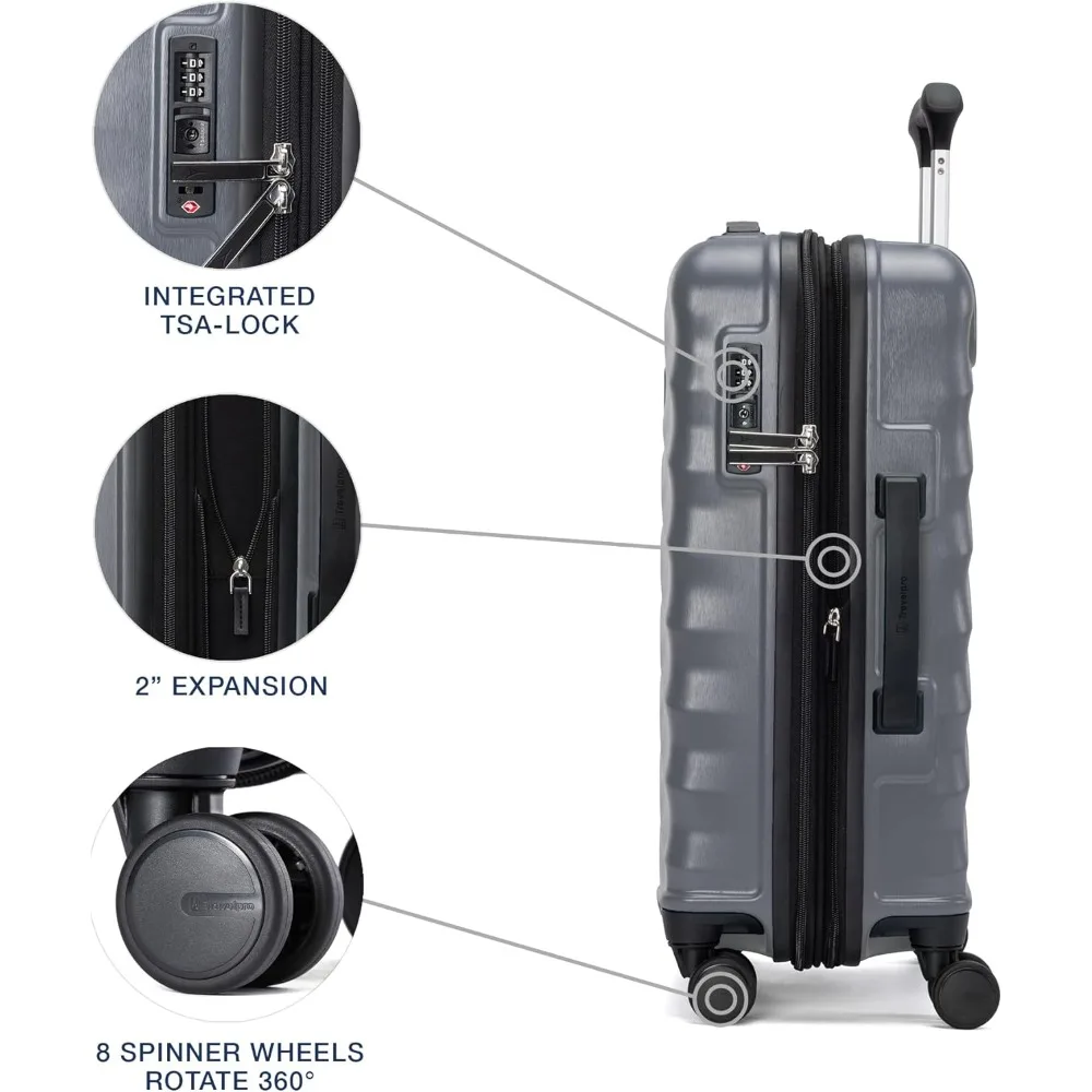 Lightweight Expandable Hardshell Carry-On Luggage with 8 Spinner Wheels, TSA Lock, and Shaded Design