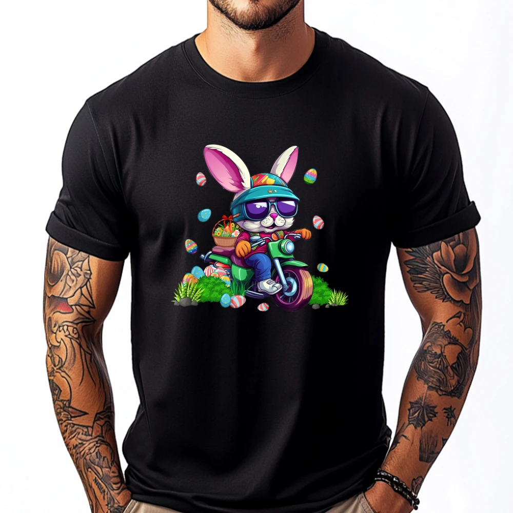 

Bunny Riding Motorcycle Easter Eggs Basket XS Graphic T Shirts Gifts For Men Large Size Japan Style