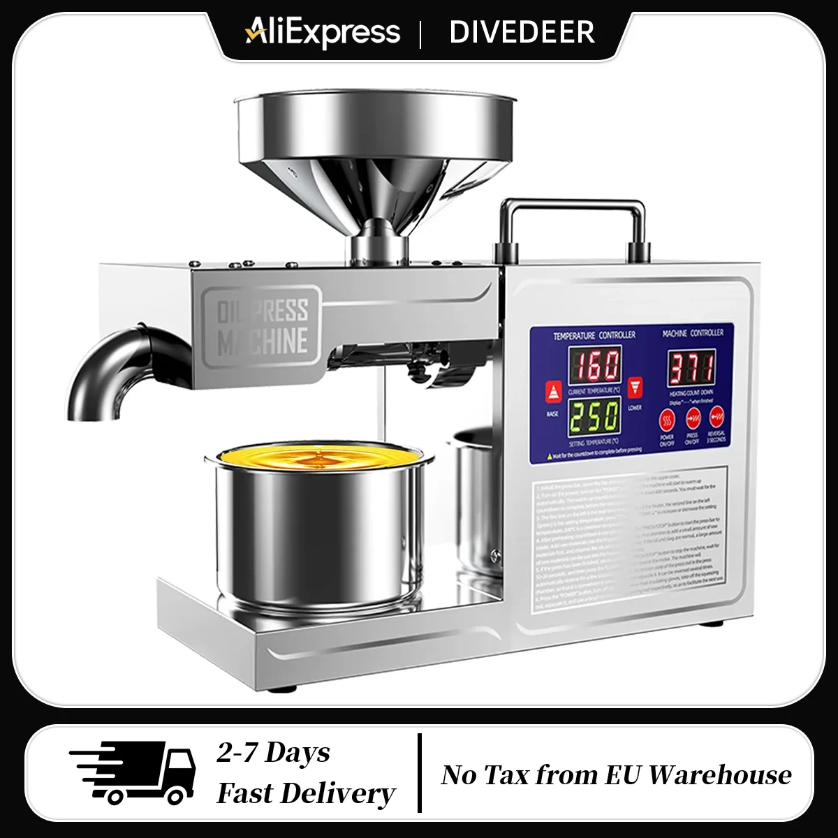 Pressa per olio domestica completamente automatica e intelligente DIVEDEER, adatta per olio di sesamo, colza, semi di lino, noci, olio d'oliva