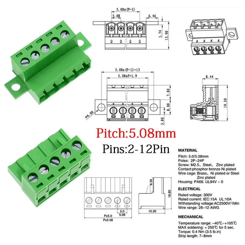 1 Set lötfreier Docking-Steckverbinder 2EDGRKC 5,08 mm Schraubklemmenblock, PCB-Steckverbinder Typ 2EDG, grüner Klemmenblock – Detail 4