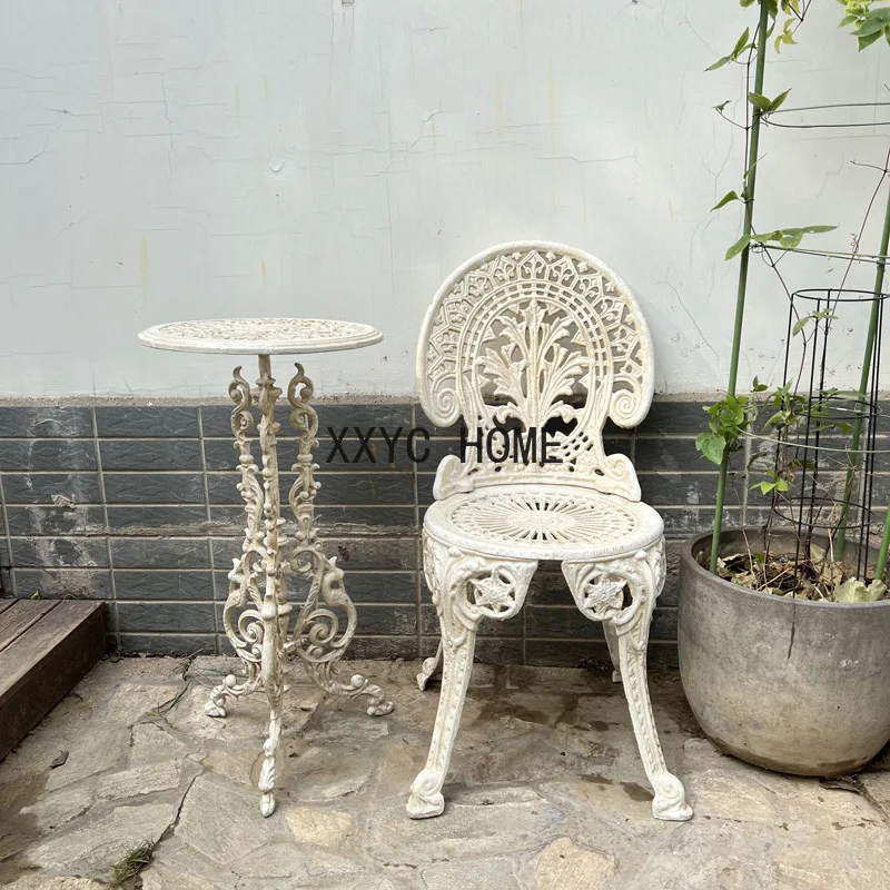 French country retro old cast iron garden chair terrace decoration single leisure