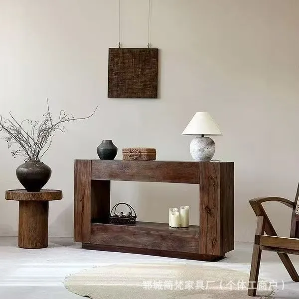 Entrance table storage solid wood with drawers B & B decorative teapot ornament locker old elm side cabinet l