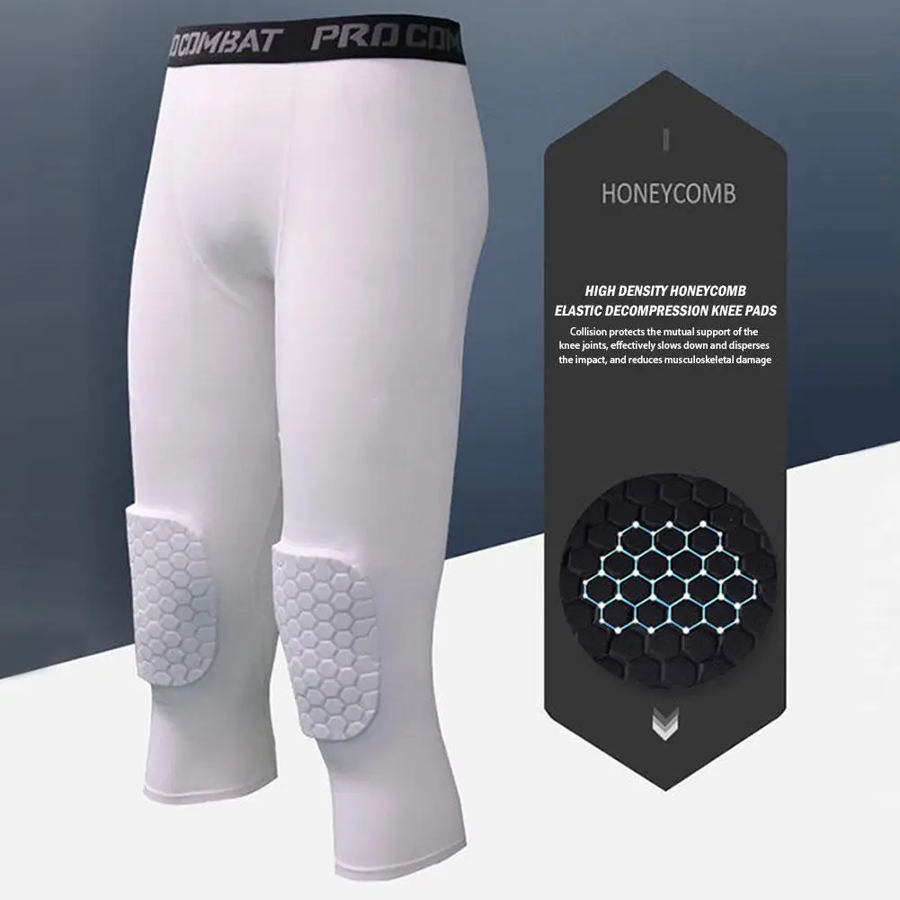 Pantalones de seguridad anticolisión para hombre, mallas de entrenamiento de baloncesto con rodilleras protectoras, pantalones de compresión