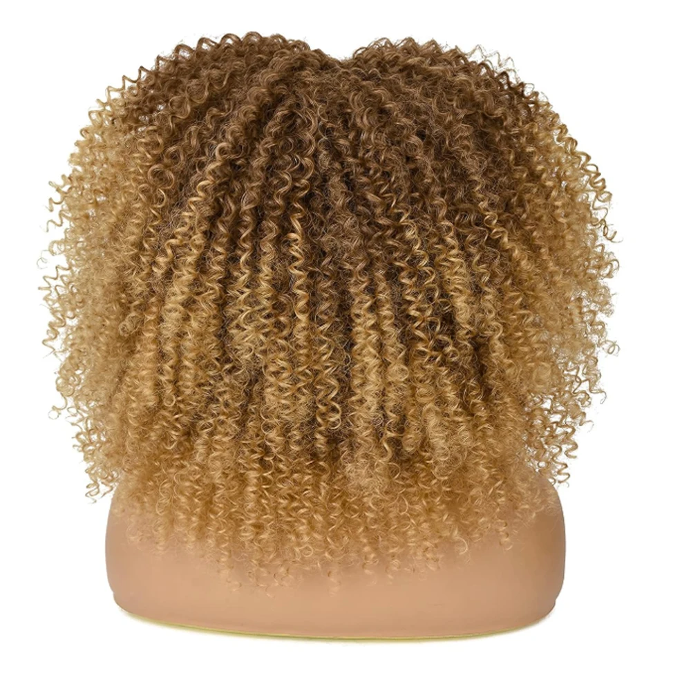 Blonde Afro Wigs Blend Wigs Synthetic Curly Wigs Fiber Machine Made Glueless Wig 16 Inch Curly Wig With Bangs For Black Women