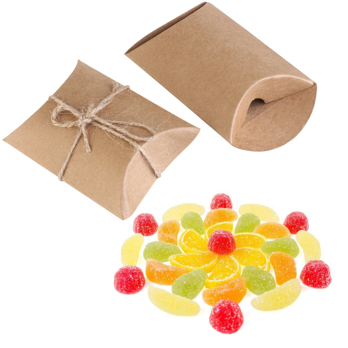 

50pcs Brown Kraft Paper Gift Bag Vintage Rustic Craft Box Wedding Favor Candy Jewelry Storage 9X7X2.4Cm With 20Cm Hemp Rope