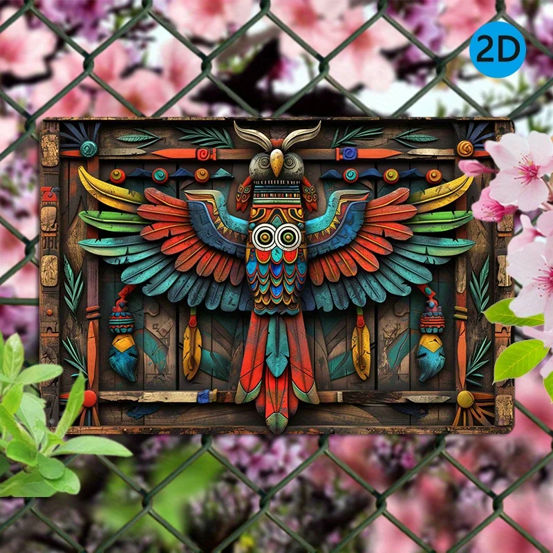 

Aluminum Aztec Owl Wall Art: Vibrant 3D Bird Decoration for Home, Office, or Bathroom, Decorative Wall Poster - 8x12 Inch