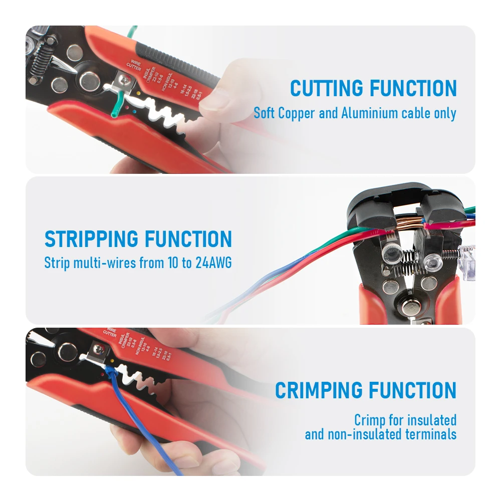 المهنية كماشة سلك كهربائي أداة تجريد أسلاك الكابلات القاطع المكشكش التلقائي العقص تجريد أداة