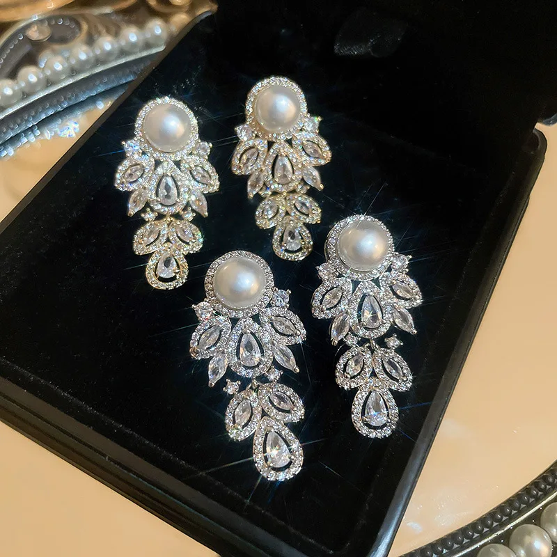 Fashion Austrian CZ Zirconia Crystal  Earrings For Women  Luxury Bridal Wedding Party Jewelry Gift