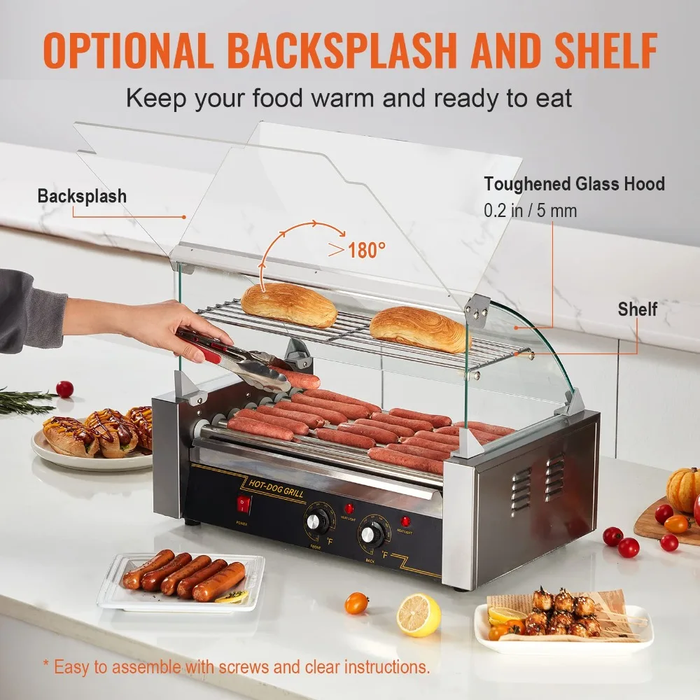 Hot Dog Roller 7 Rollers 18 Hot Dogs Capacity, 1050W Stainless Sausage Grill Cooker Machine with Dual Temp Control