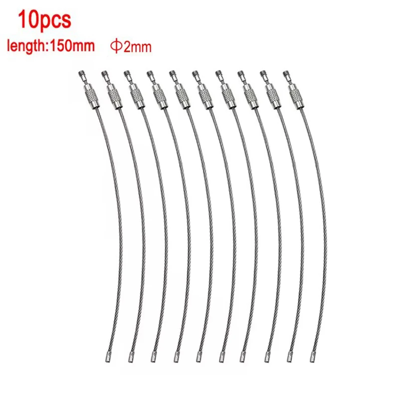 10pcs 1.5-2mm keychain tag corda edc cabo de arame de aço inoxidável loop parafuso de bloqueio anel de bloqueio chave chaveiro círculo acampamento