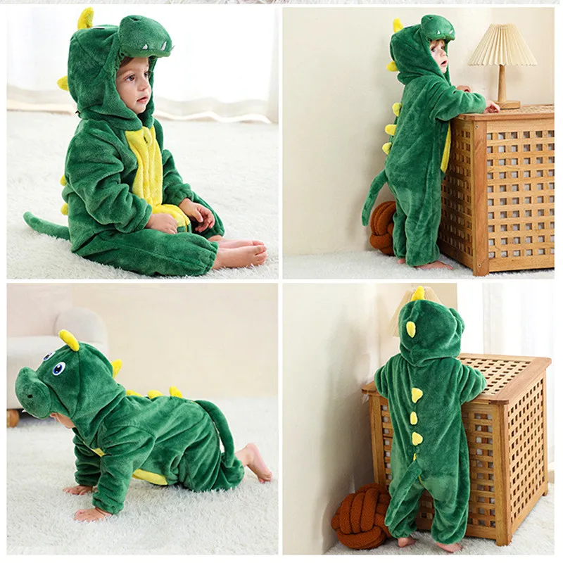 Toddler Green Dinosaur Bodysuit Anime Unicorn Play Pajamas Halloween Animal Role Play Baby Flannel Lion Costume Warm Pajamas