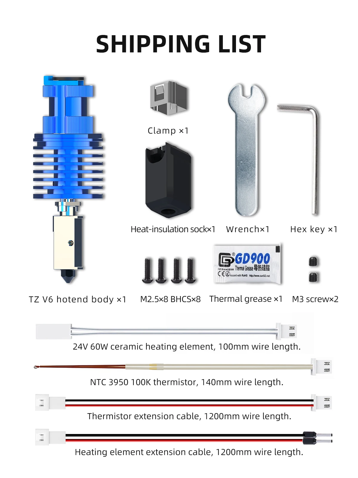 V6 Hotend Kits Upgrade Hotend Extruder Head TZ-V6-2.0 Extrusion Accessories High Speed Print Head For VORON Prusa 3D Printer