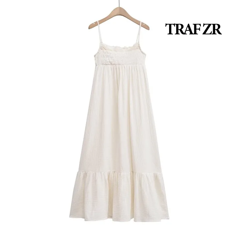 

TRAF ZR Cotton Beach Dress Y2k Fashion Summer Dresses 2024 Holiday Elegant Women Vintage Woman Female Sundress Formal New Chic