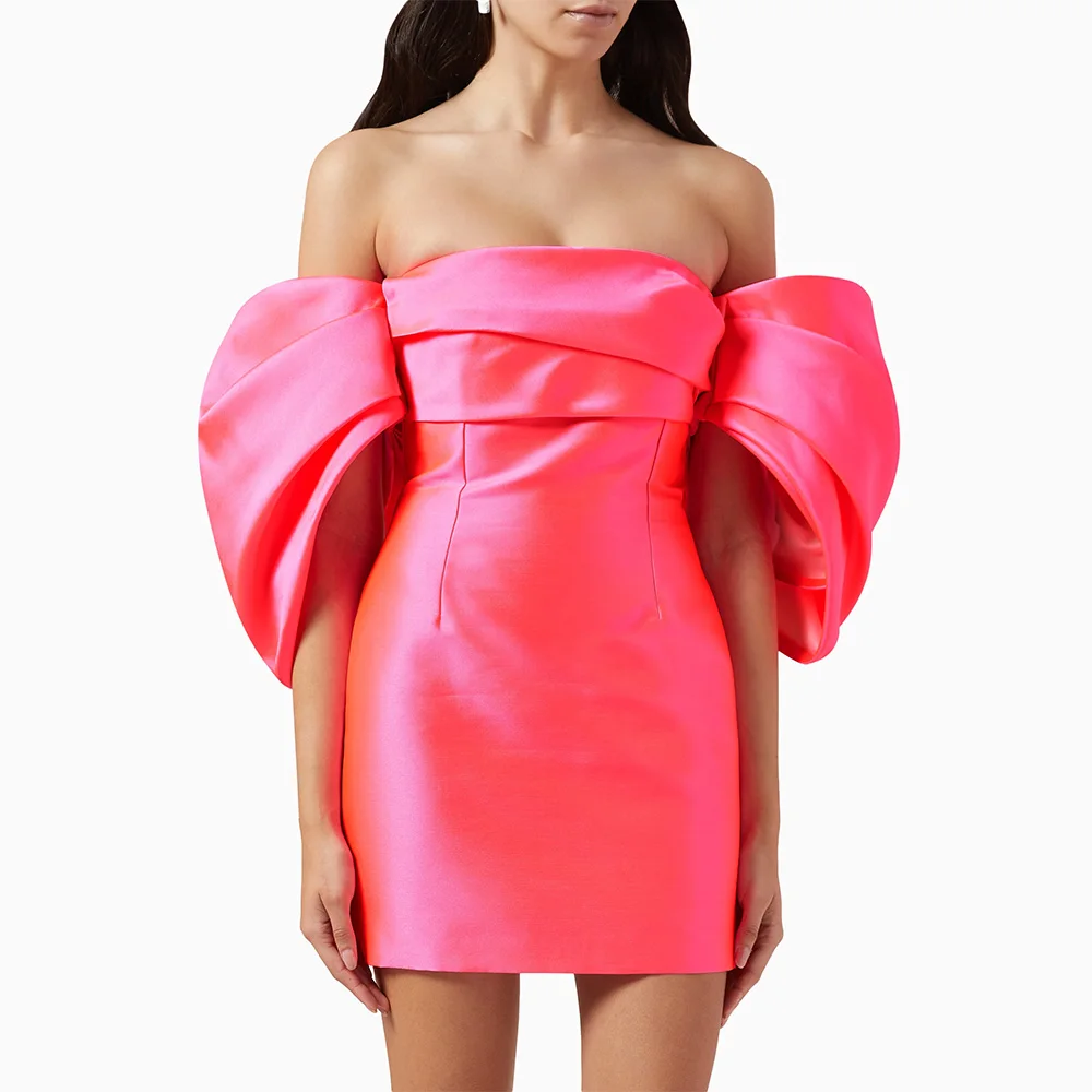 

Hot Pink Cocktail Dresses for Women Off the Shoulder Column Cocktail Party Gowns Mini Satin Backless Short Homecoming Dress 2024