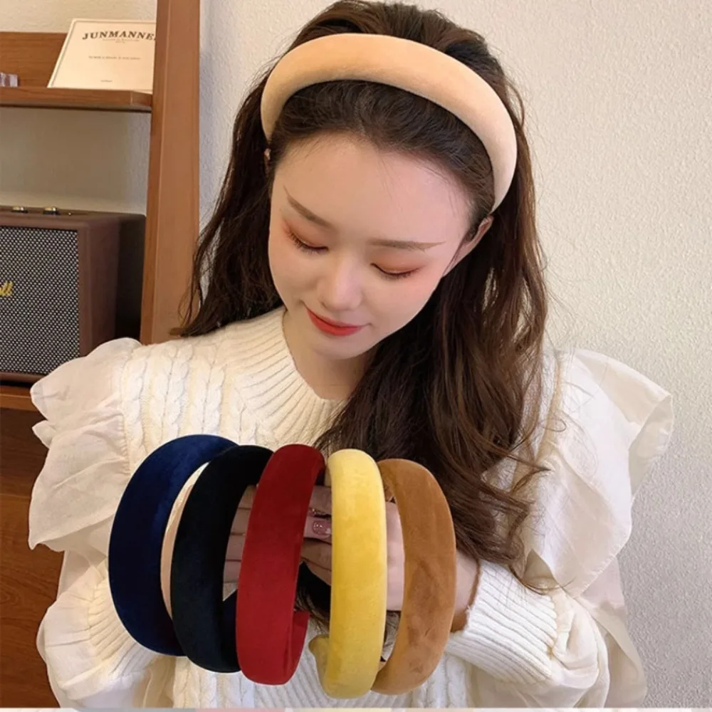 Velvet Material Velvet Headbands Solid Color Thick Design Thick Hair Hoop Bands Sponge Padded Hoop Shape Hair Hoop Daily Wear