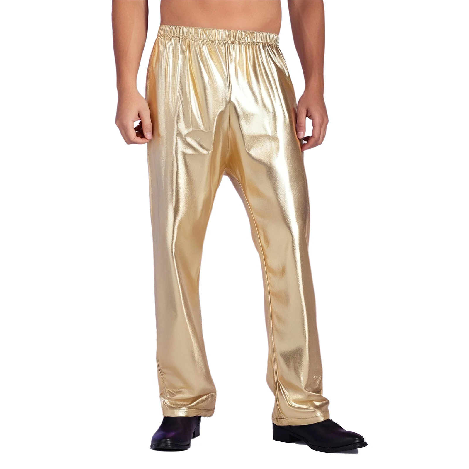 

Mens Metallic Shiny Pants Jazz Hip-hop Dance Pants Elastic Waistband Trousers for Rave Disco Club Theme Party Stage Performance
