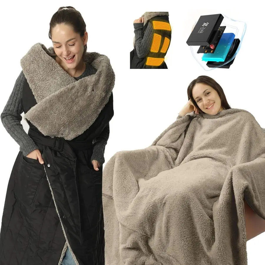

Electric Wearable Heated Blanket, 2in1 Design Portable Cordless Heated Blankets Battery Operated Heated Shawl Blanket, Rechargea