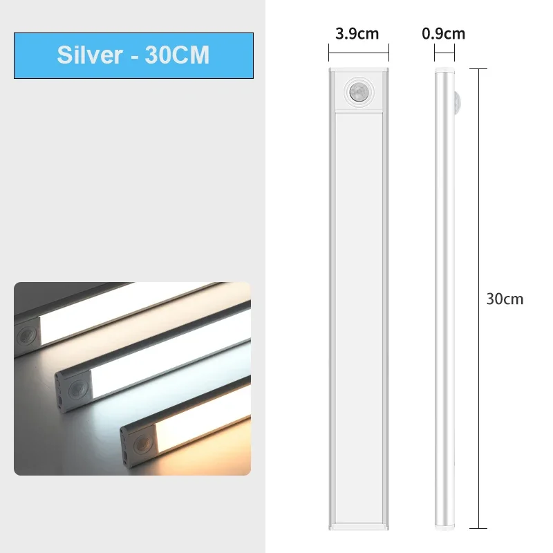 LED Cabinet Light USB Type-C Rechargeable Motion Sensor Led Lamp for Kitchen Wardrobe Cabinet Lighting 20cm/30cm/40cm/50cm