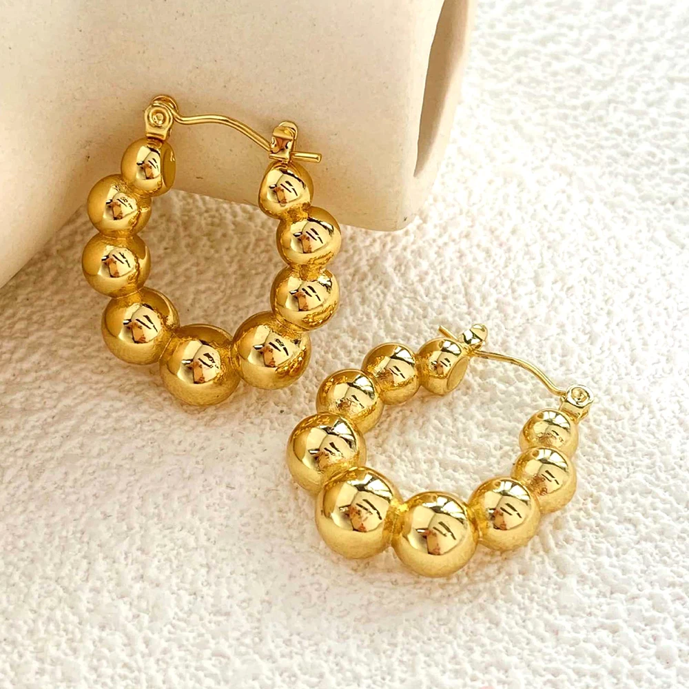 Vintage Multi-Style Metal Hoop Earring Bundle Tarnish Resistant Stainless Steel Bead Pearl Hammered Geometric Ear Buckles Gift