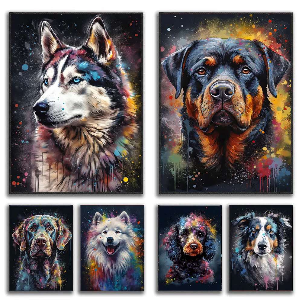 Watercolor Various Dogs Portrait Canvas Paintings on the Wall Art Poster and Print Lovely Animals Modern Picture Kids Room Decor